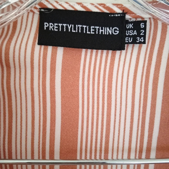 Pretty Little Thing Petite Rust Stripe Flare Sleeve Blazer Dress Size 2 - Picture 6 of 8